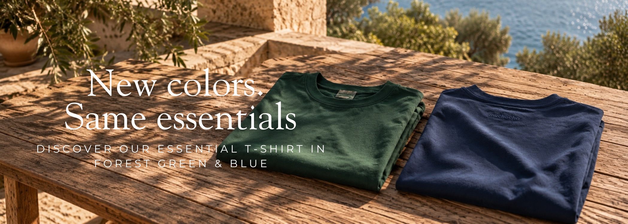 New colors. Same essentials — Essential T-Shirt en verde bosque y azul